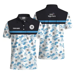 Pacific Stripe Custom Logo And Text Collared Polo Shirt