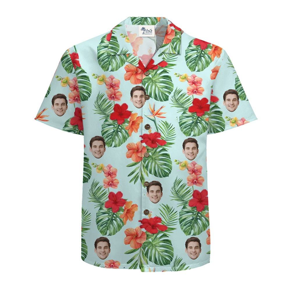 Custom Face Hibiscus Hawaiian Shirt With Coconut Buttons