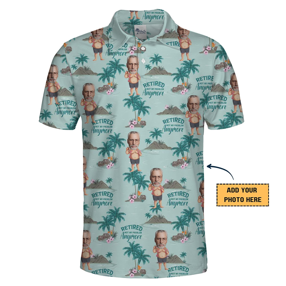 Funny Custom Face Tropical Retirement Print Polo Shirt
