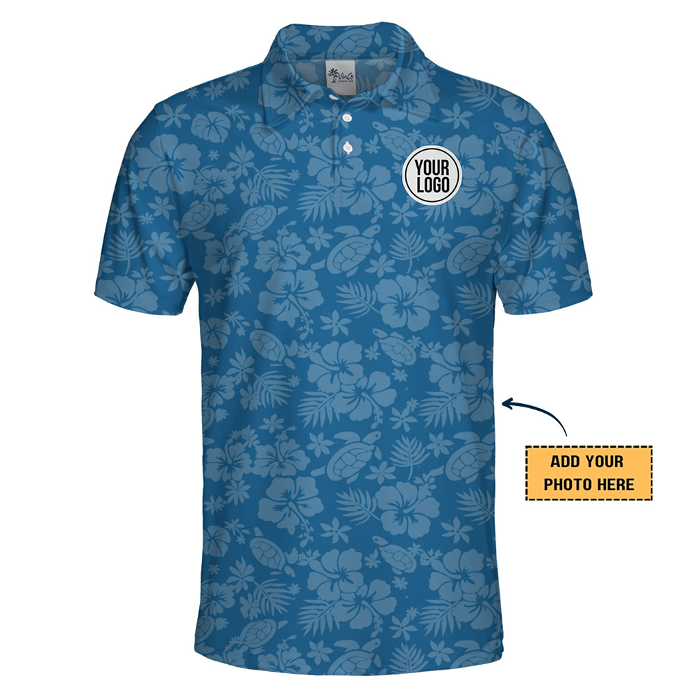 Customized Elegant Flower and Turtle Print Polo Shirt With Logo