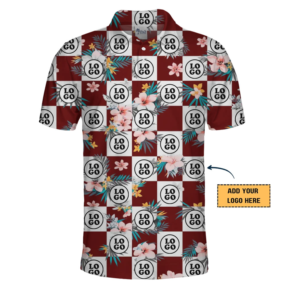 Floral Checkerboard Patterns Custom Logo Polo Shirt