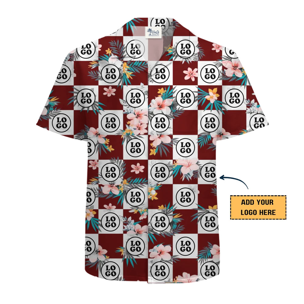 Custom Logo Checkerboard Floral Pattern Hawaiian Shirt