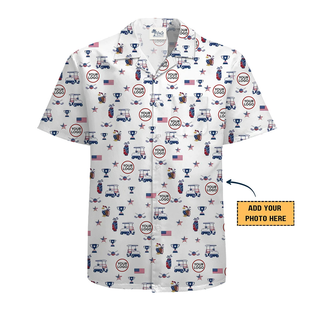 Custom Fourth Of July Golf Theme Hawaiian Shirt With Logo