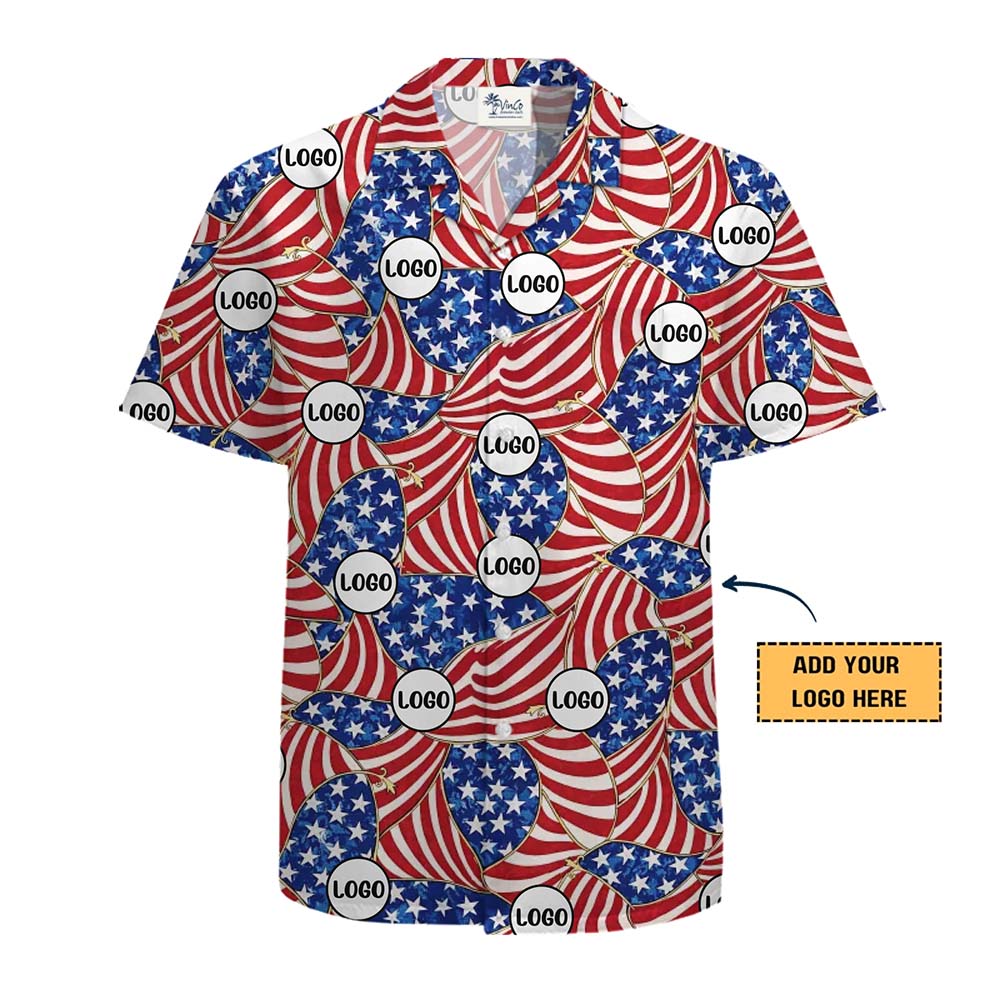 American Flag Hawaiian Shirt With Custom Logo No Minimum