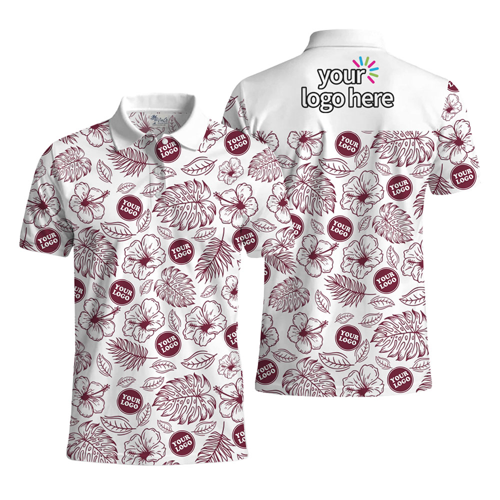 Custom Floral Collared Polo Shirt With 2 Logos