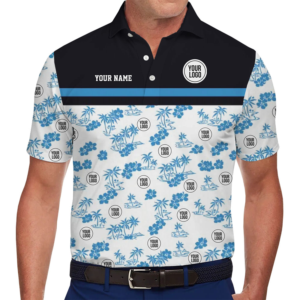 Pacific Stripe Custom Logo And Text Collared Polo Shirt