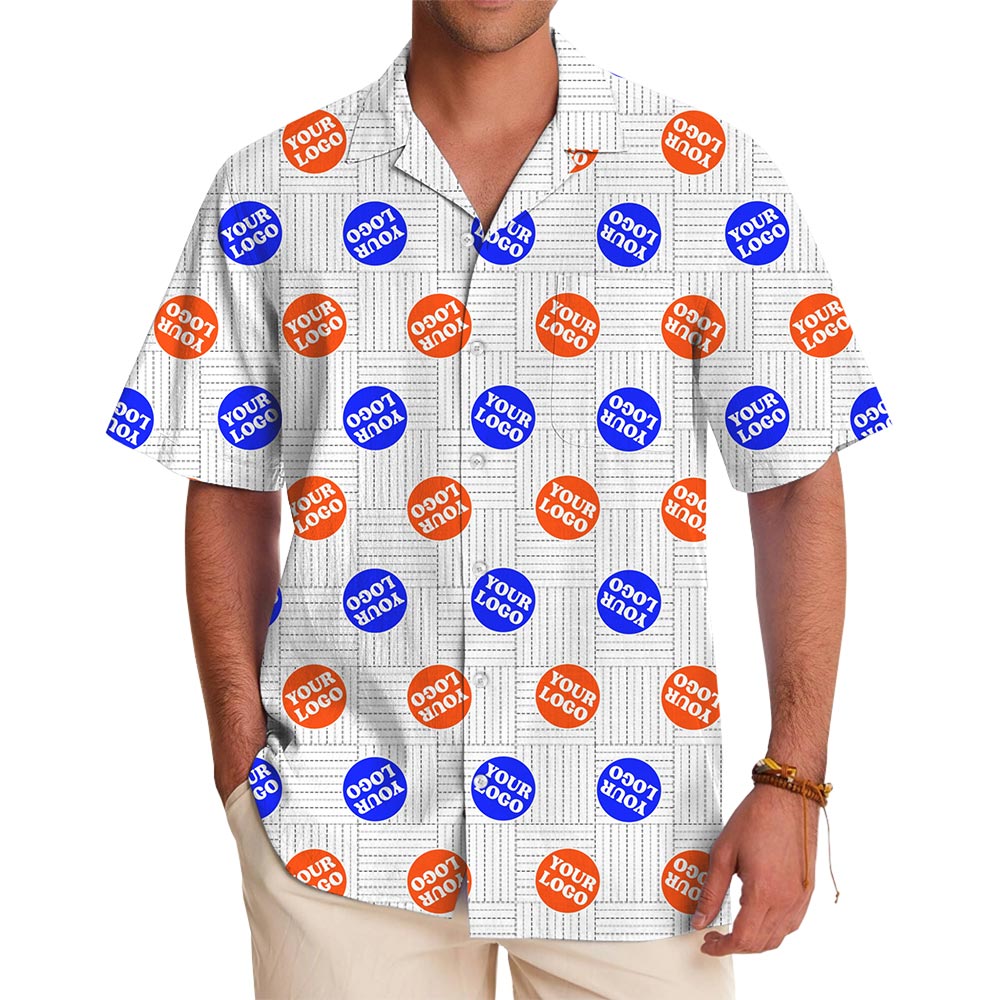 Geometric Grid Custom Logos Hawaiian Shirt - variant image 1
