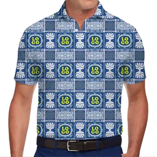 Royal Blue Geometric Custom Logo Polo Shirt