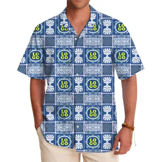 Royal Blue Geometric Custom Logo Hawaiian Shirt