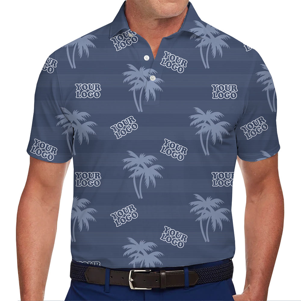 Blue Palm Tree Polo Shirt Personalized Logo - variant image 1