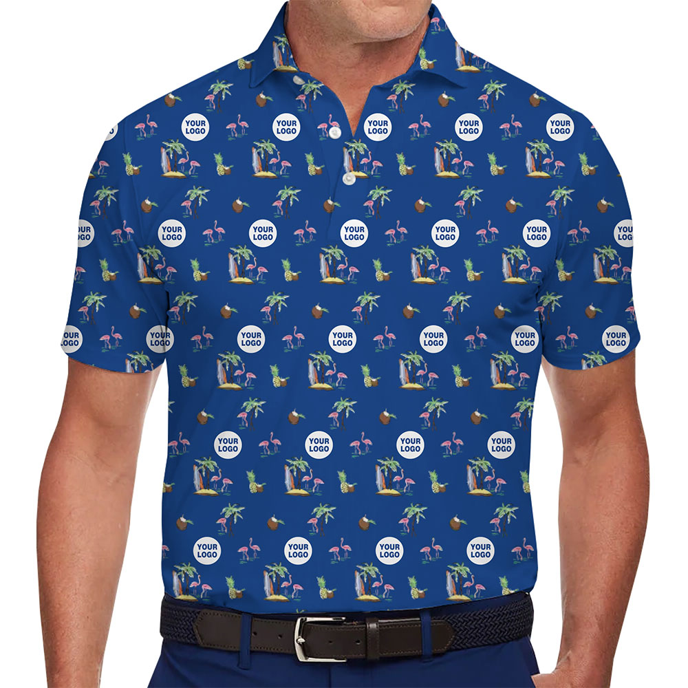 Palm Flamingo Tropical Hawaiian Polo Shirt With Logo - variant image 1