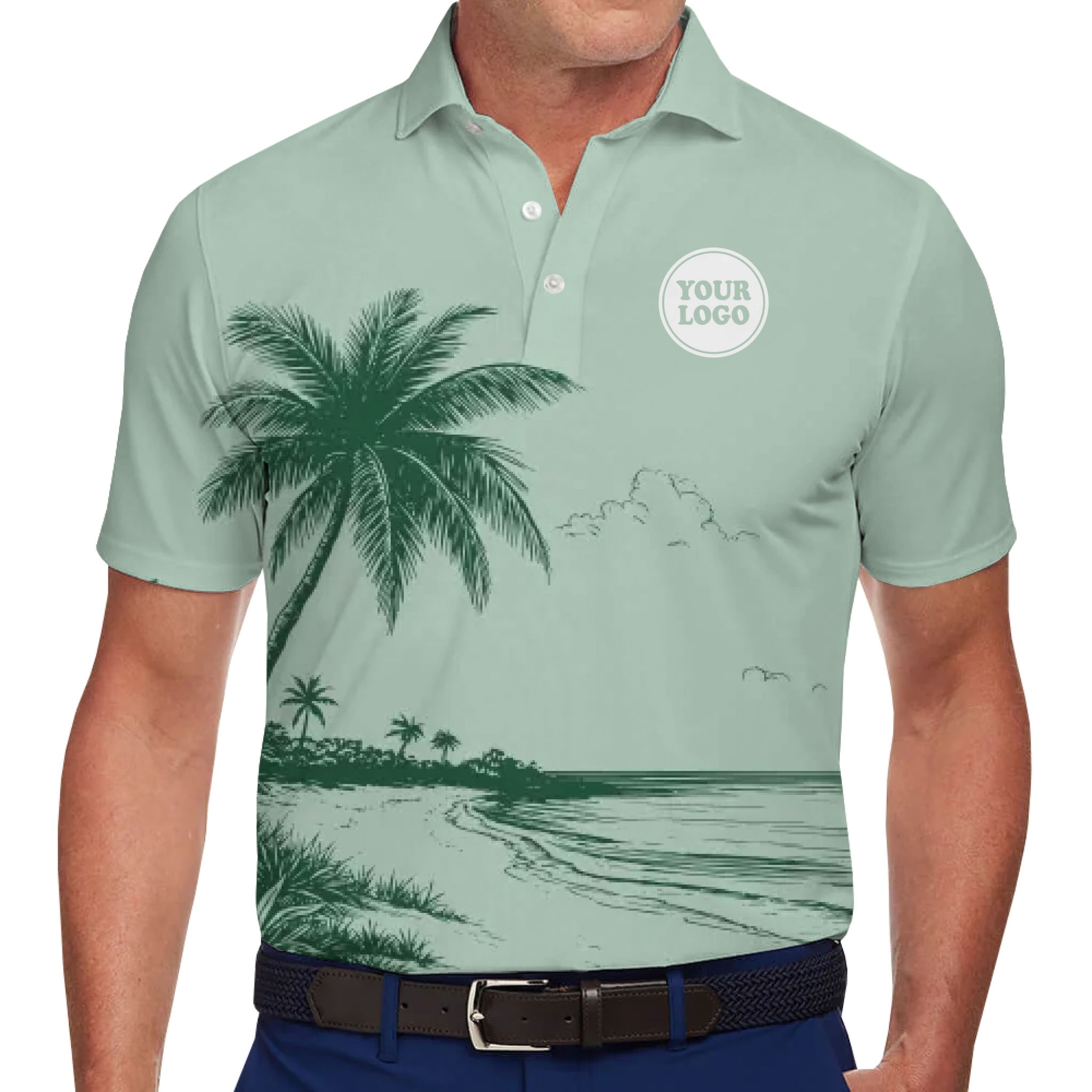Mint Green Custom Palm Tree Polo Shirt With Logo - variant image 1