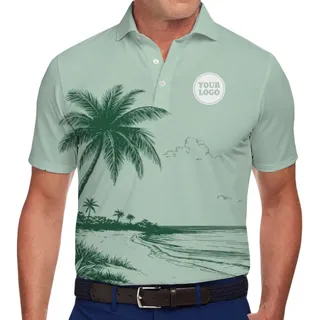 Mint Green Custom Palm Tree Polo Shirt With Logo