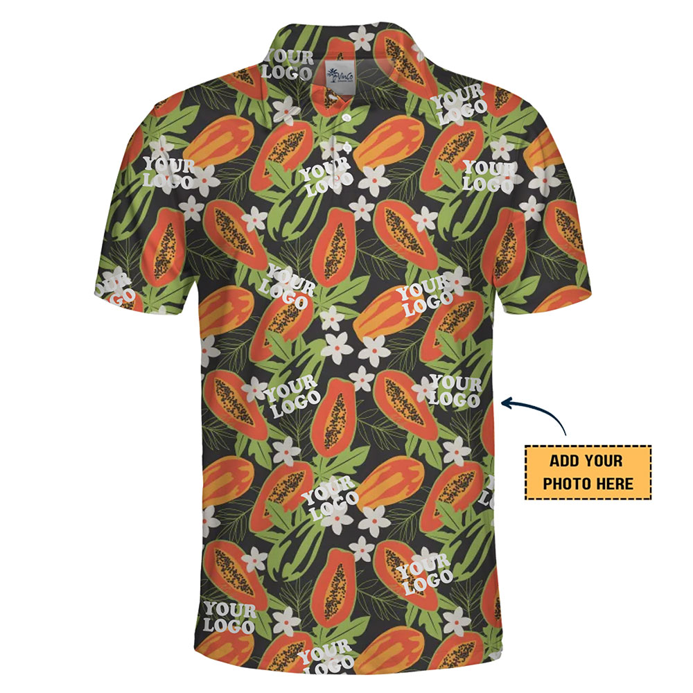 Customizable Papaya-Themed Hawaiian Shirt with Logo Placement Option