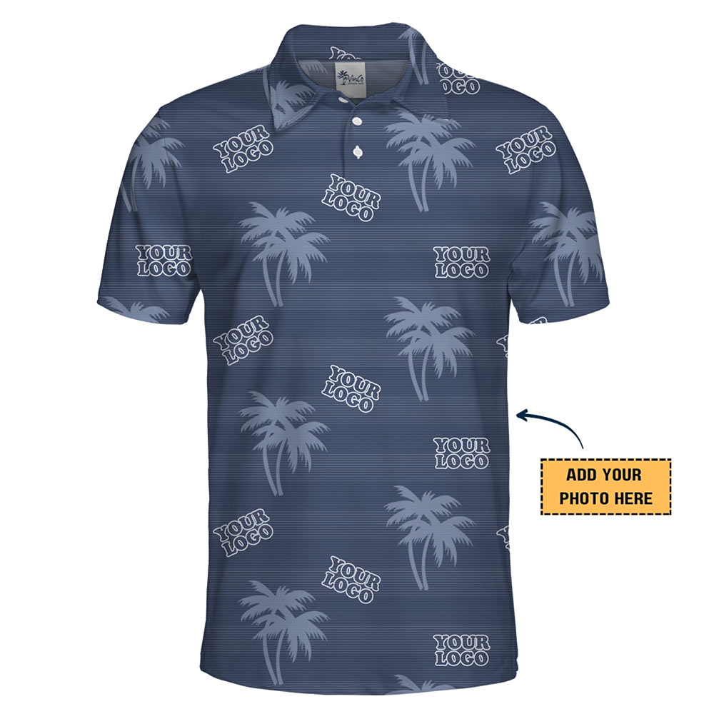 Blue Palm Tree Polo Shirt Personalized Logo