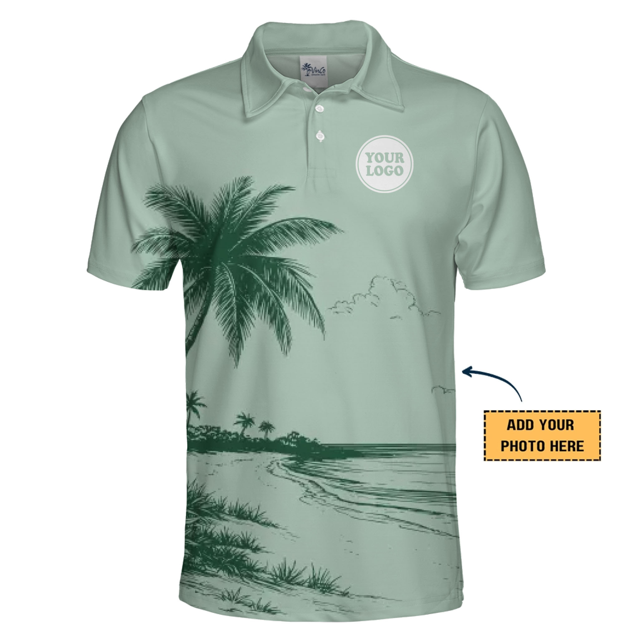 Mint Green Custom Palm Tree Polo Shirt With Logo