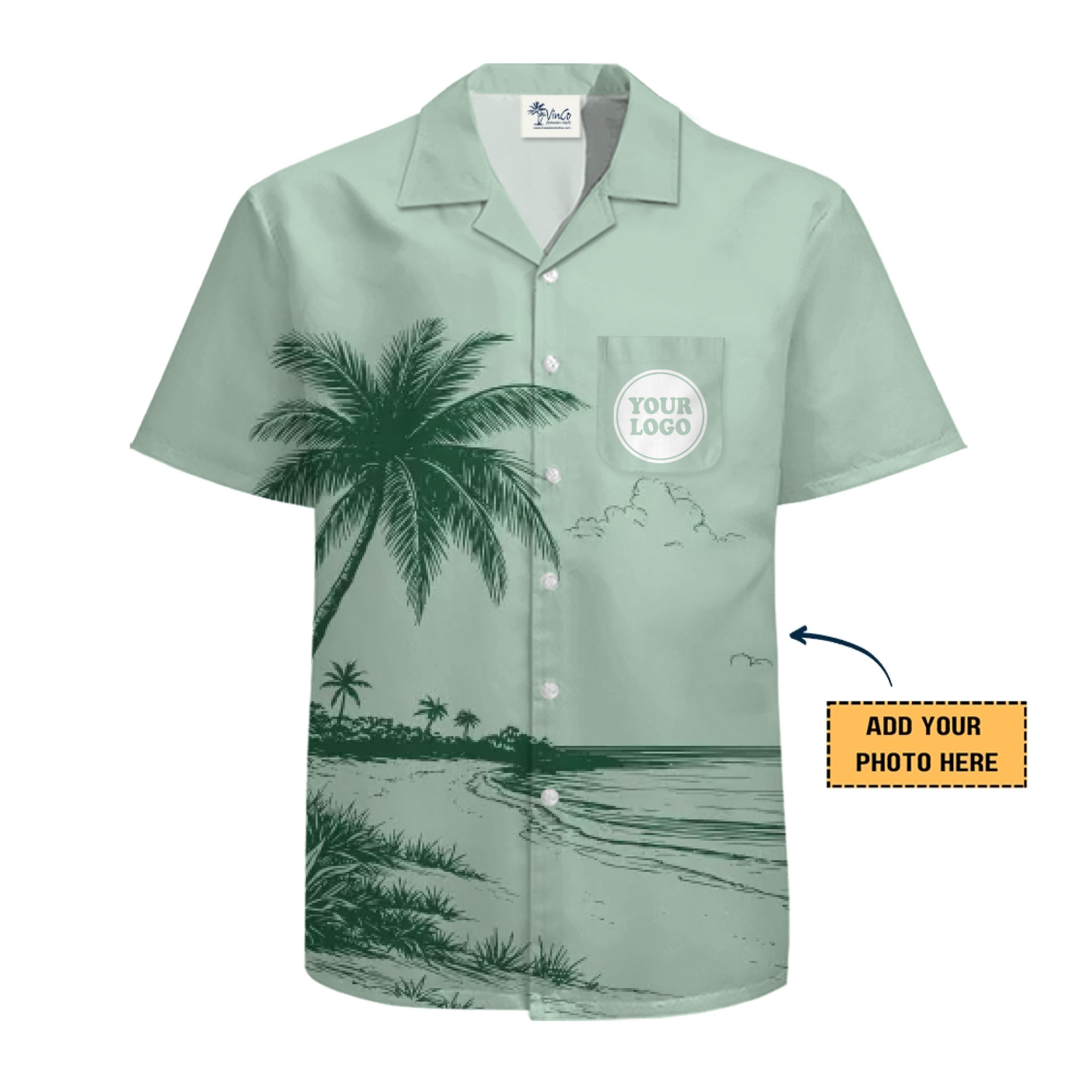 Mint Green Custom Hawaiian Shirt With Logo And No Minimum