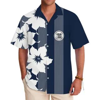 Custom Elegant Floral and Stripe Pattern Hawaiian Shirt with Logo