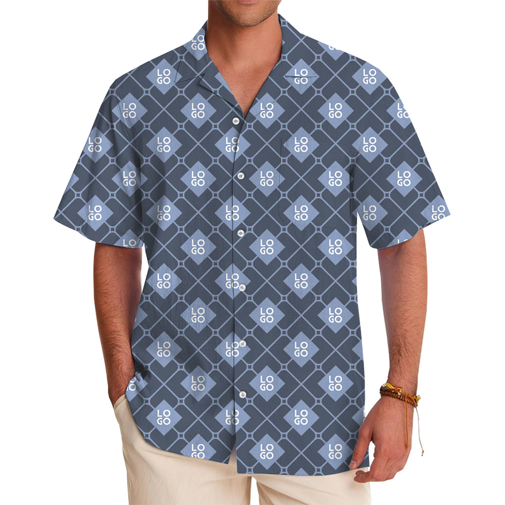 Executive Grid Custom Logo Hawaiian Shirt With Preview - variant image 1