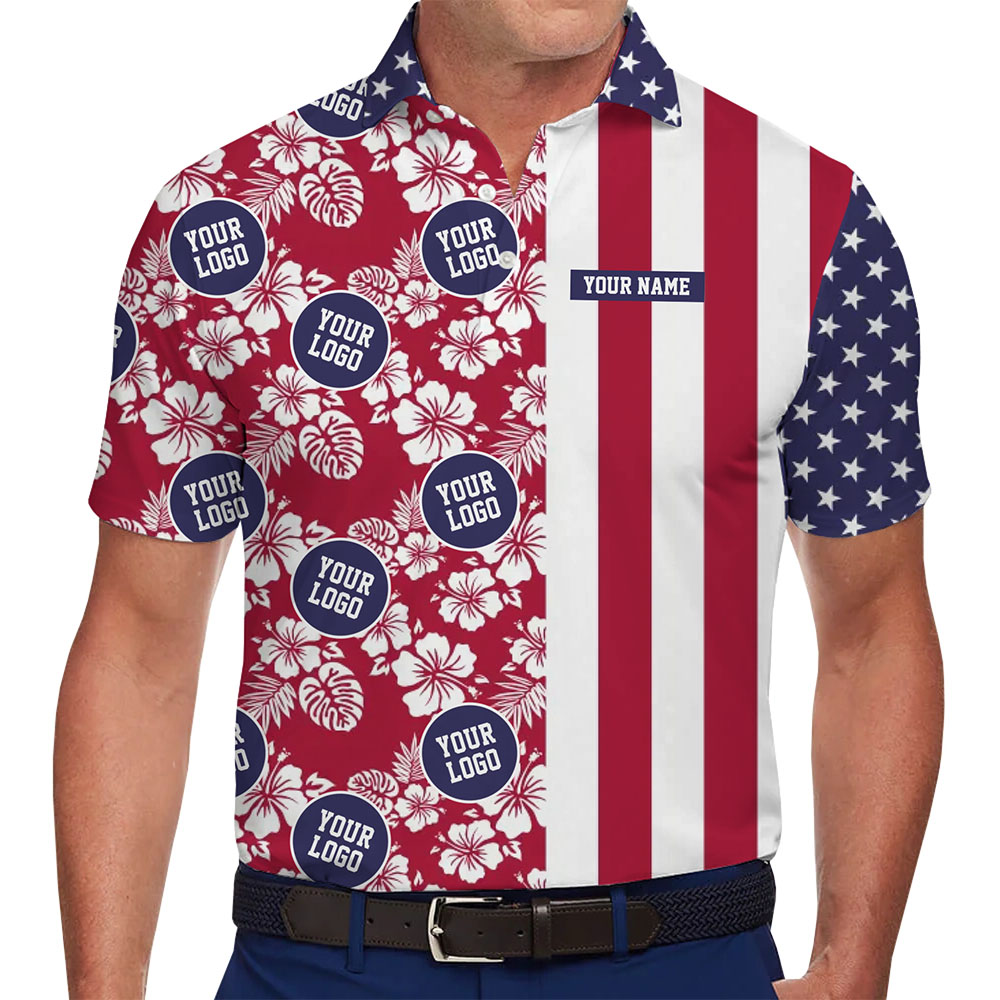 Red White And Blue Custom Logo Golf Polo Shirt - variant image 1
