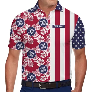 Red White And Blue Custom Logo Golf Polo Shirt