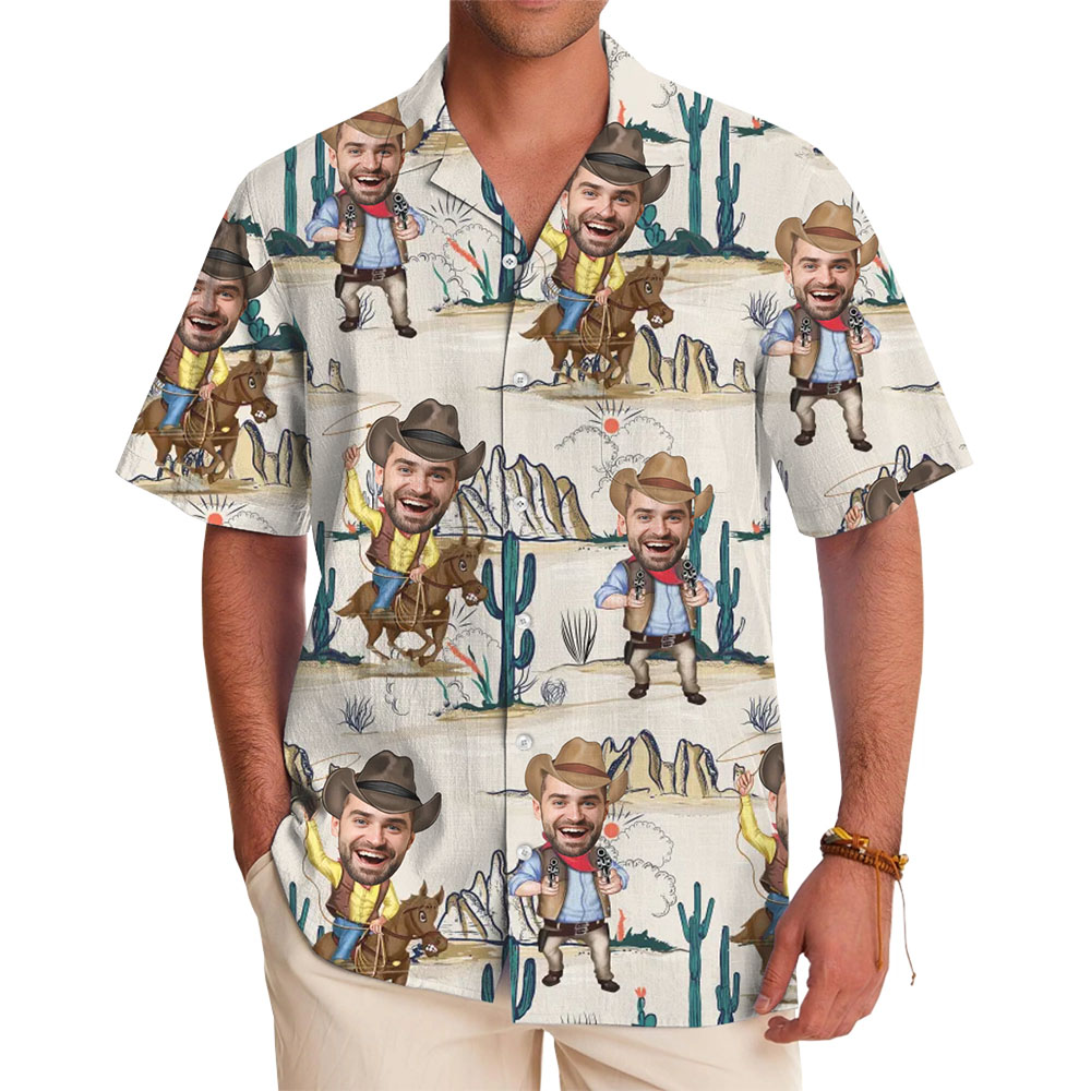 Cowboy Hawaiian Shirt With Custom Face And Preview - variant image 1