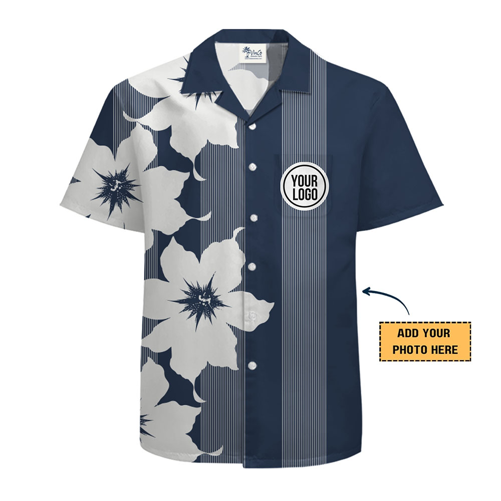 Custom Elegant Floral and Stripe Pattern Hawaiian Shirt with Logo