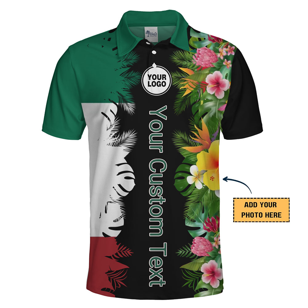 Unique Corporate Polo Shirt with Floral and Custom Text