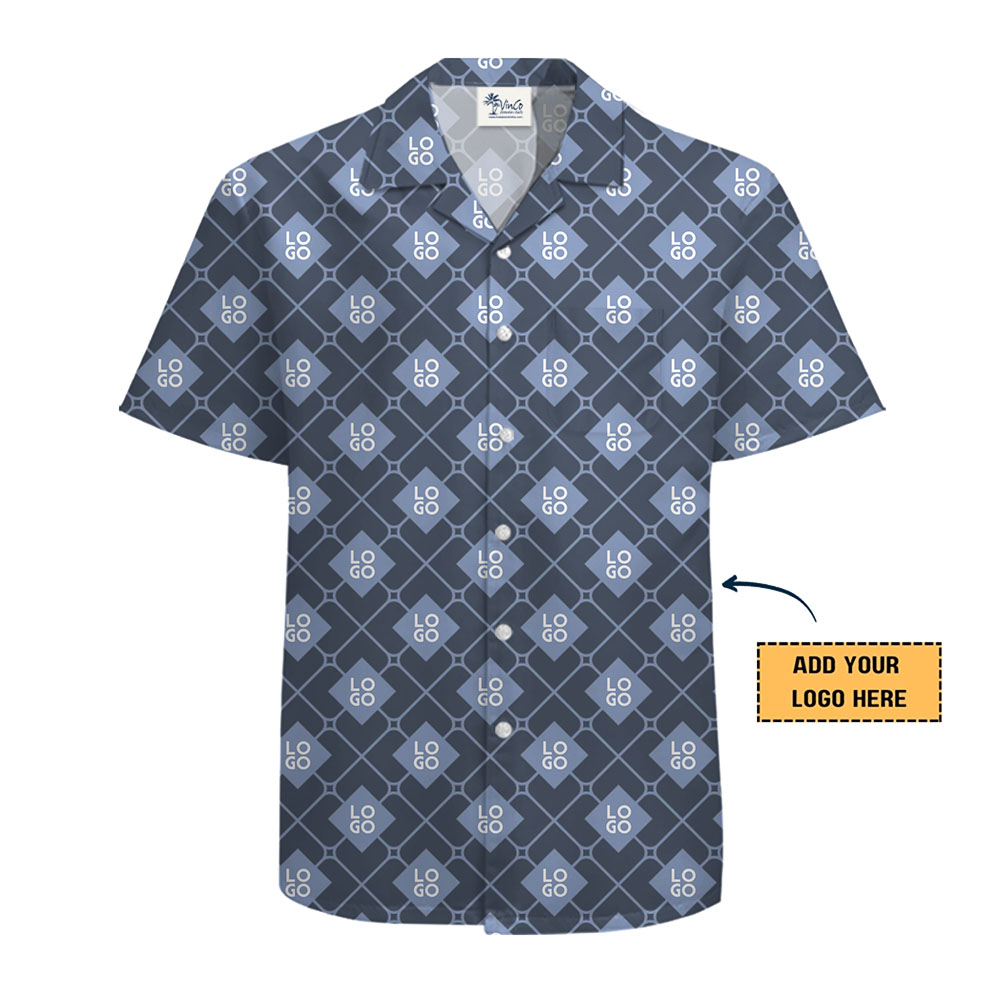 Executive Grid Custom Logo Hawaiian Shirt With Preview