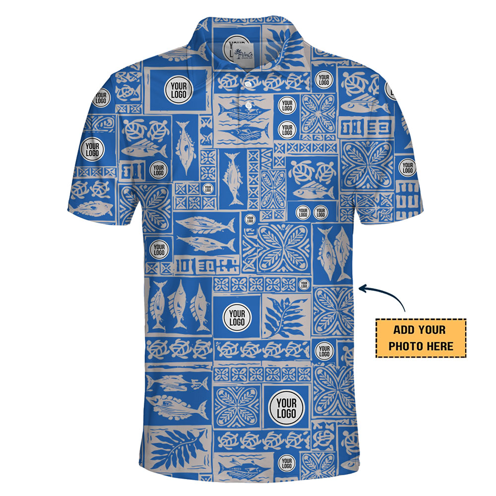 Custom Ocean Pattern Polo Shirt With Logo