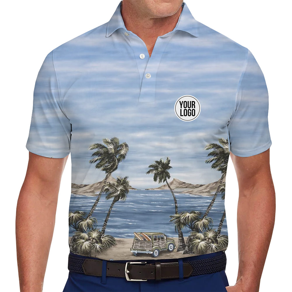 Retro Surf Beach Polo Shirt with Custom Logo - variant image 1