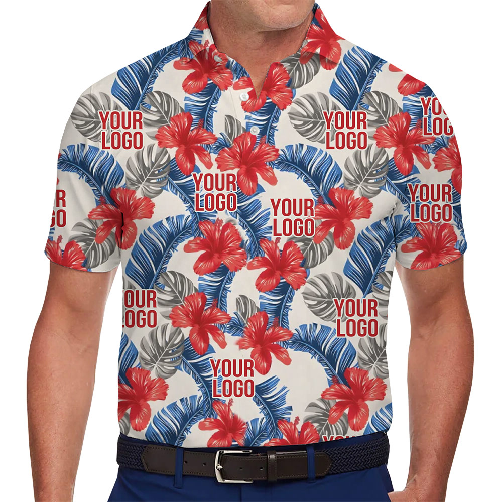 Company Logo Floral Polo Shirt Red Blue - variant image 1