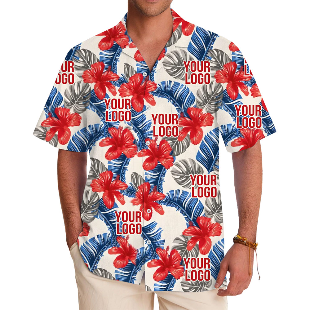 Company Logo Floral Aloha Shirt Red Blue - variant image 1