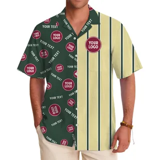 Custom Striped Hawaiian Shirt With Logo And Text