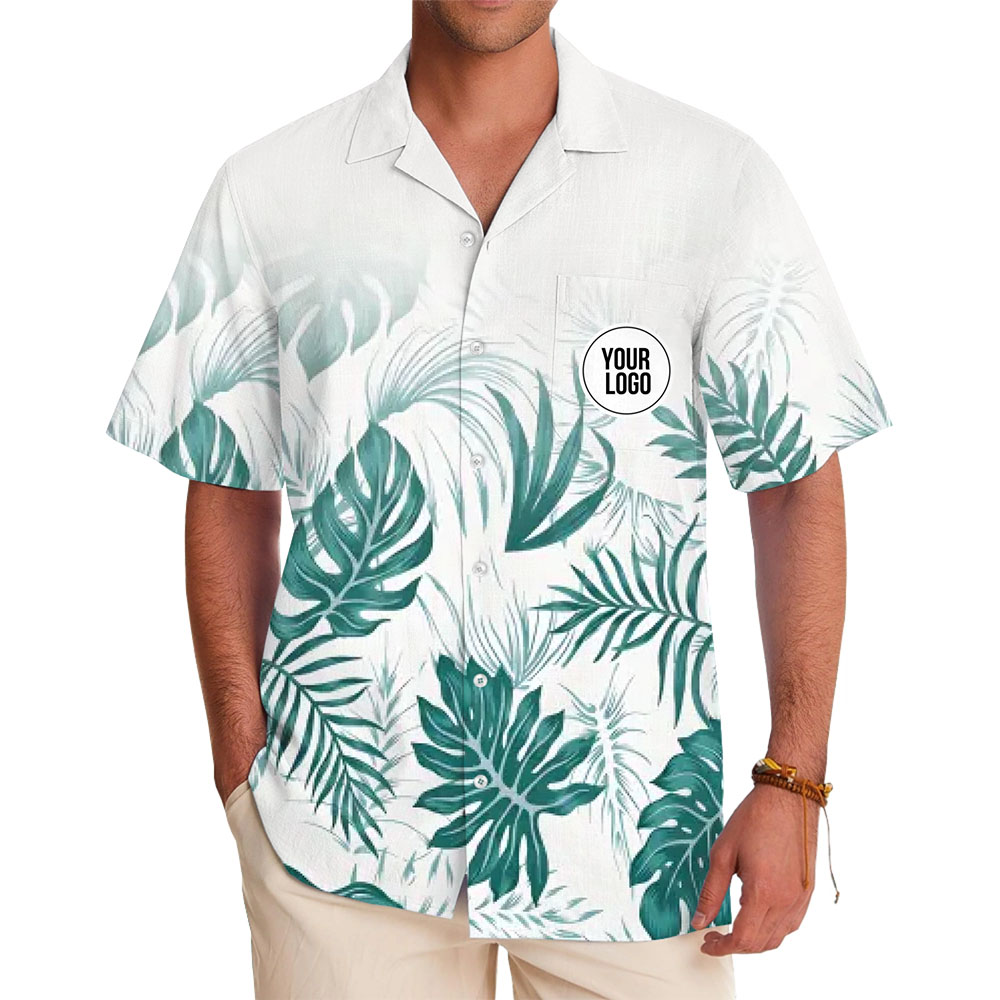 Personalized Leaf-Print Hawaiian Shirt With Company Logo - variant image 1