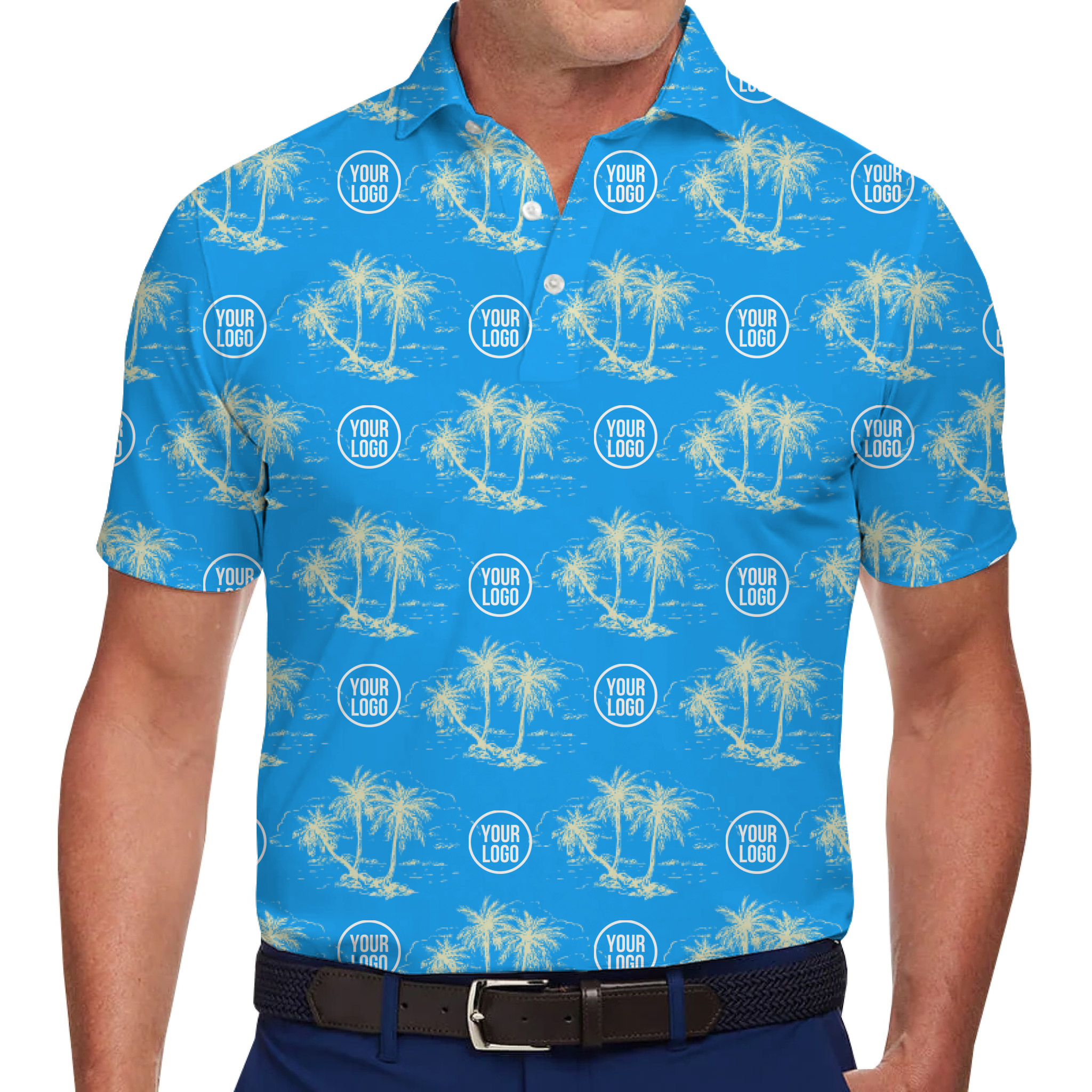 Tropical Palm Hawaiian Polo Shirt Custom Logo - variant image 1