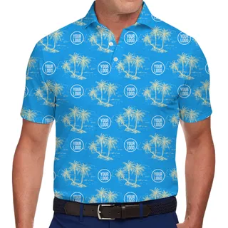Tropical Palm Hawaiian Polo Shirt Custom Logo