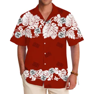 Red Hibiscus Hawaiian Shirt With Custom Logo No Minimum