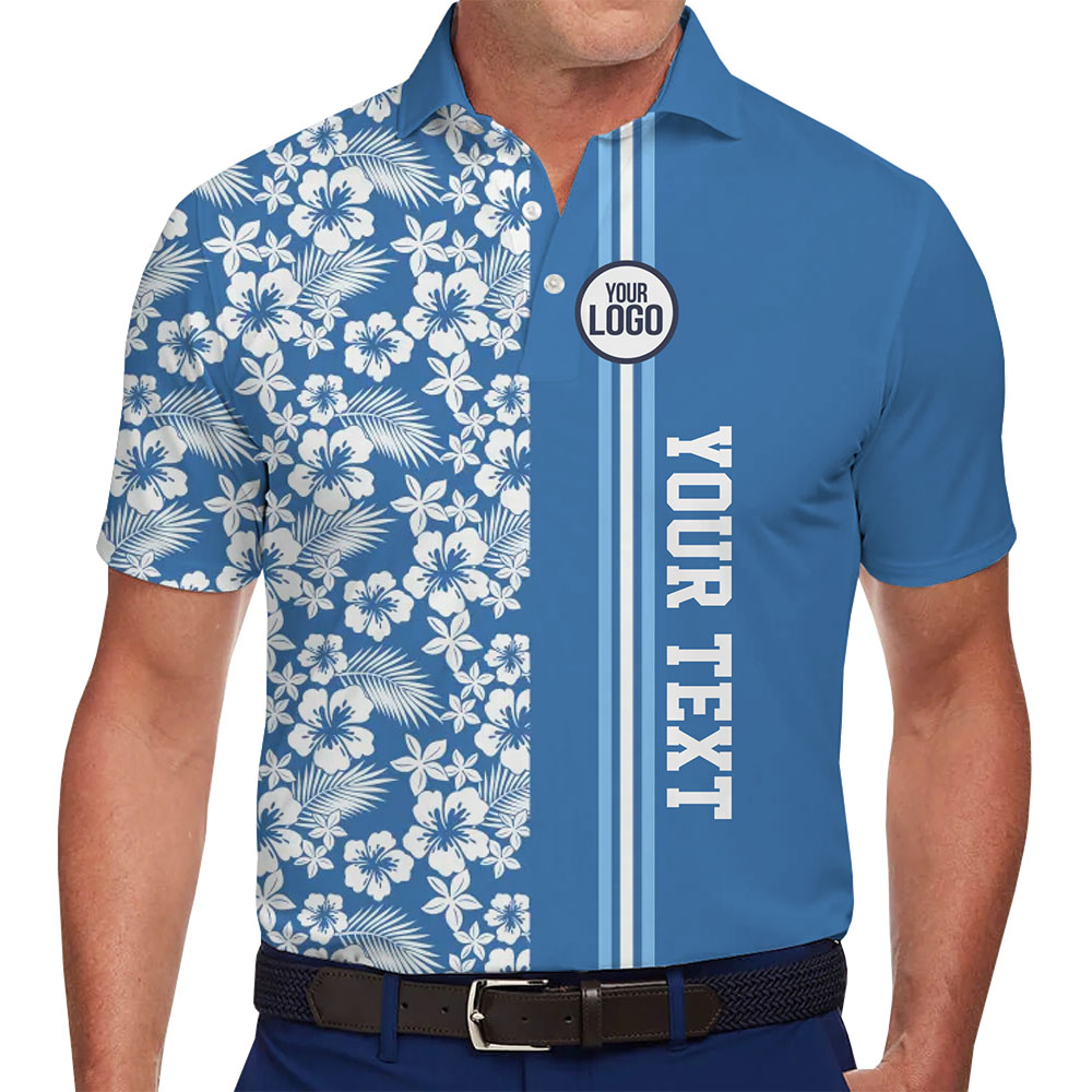 Customizable Logo And Text Polo Golf Shirt With Floral Print - variant image 1