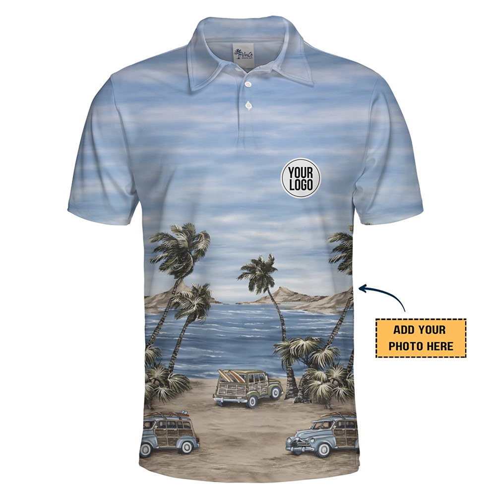 Retro Surf Beach Polo Shirt with Custom Logo
