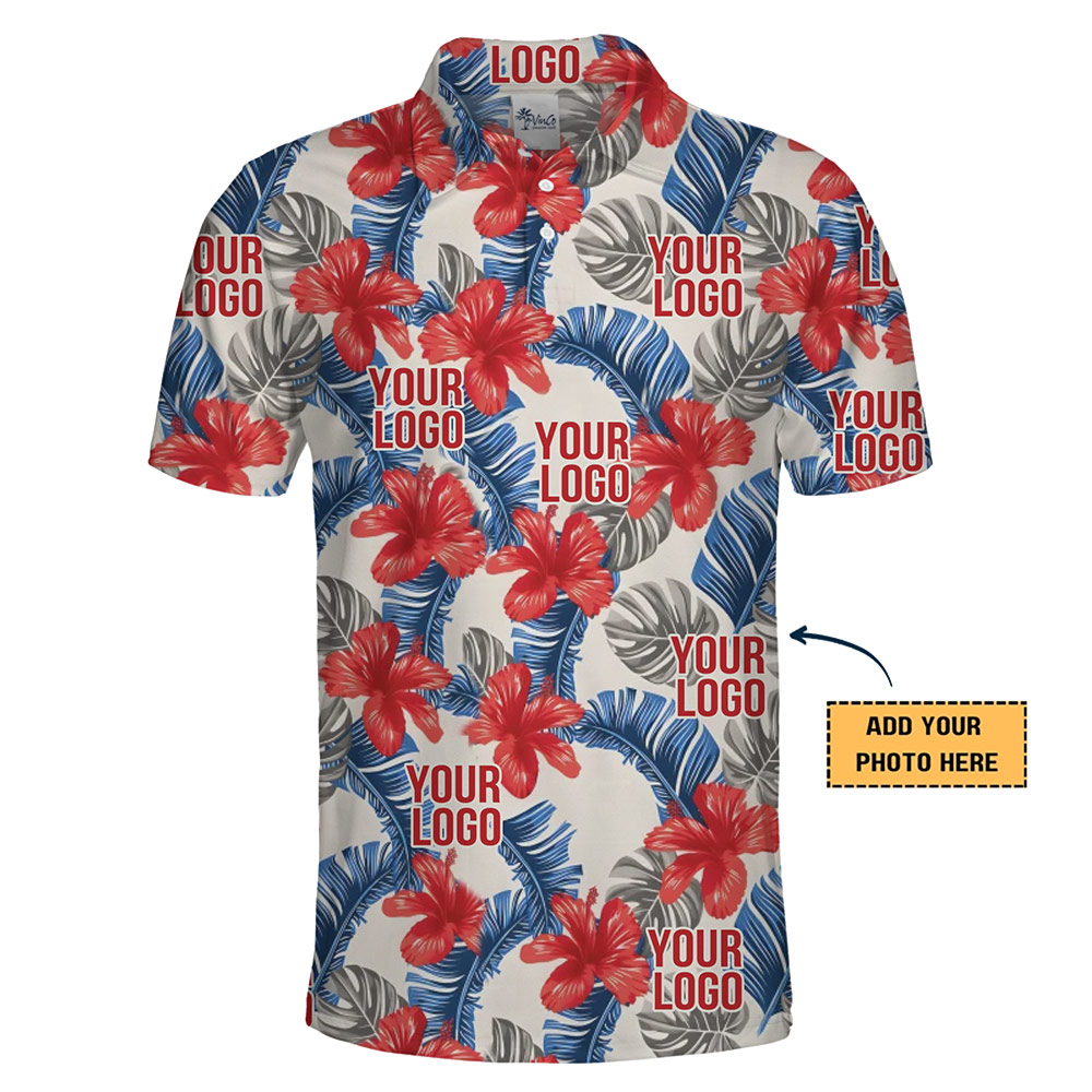 Company Logo Floral Polo Shirt Red Blue