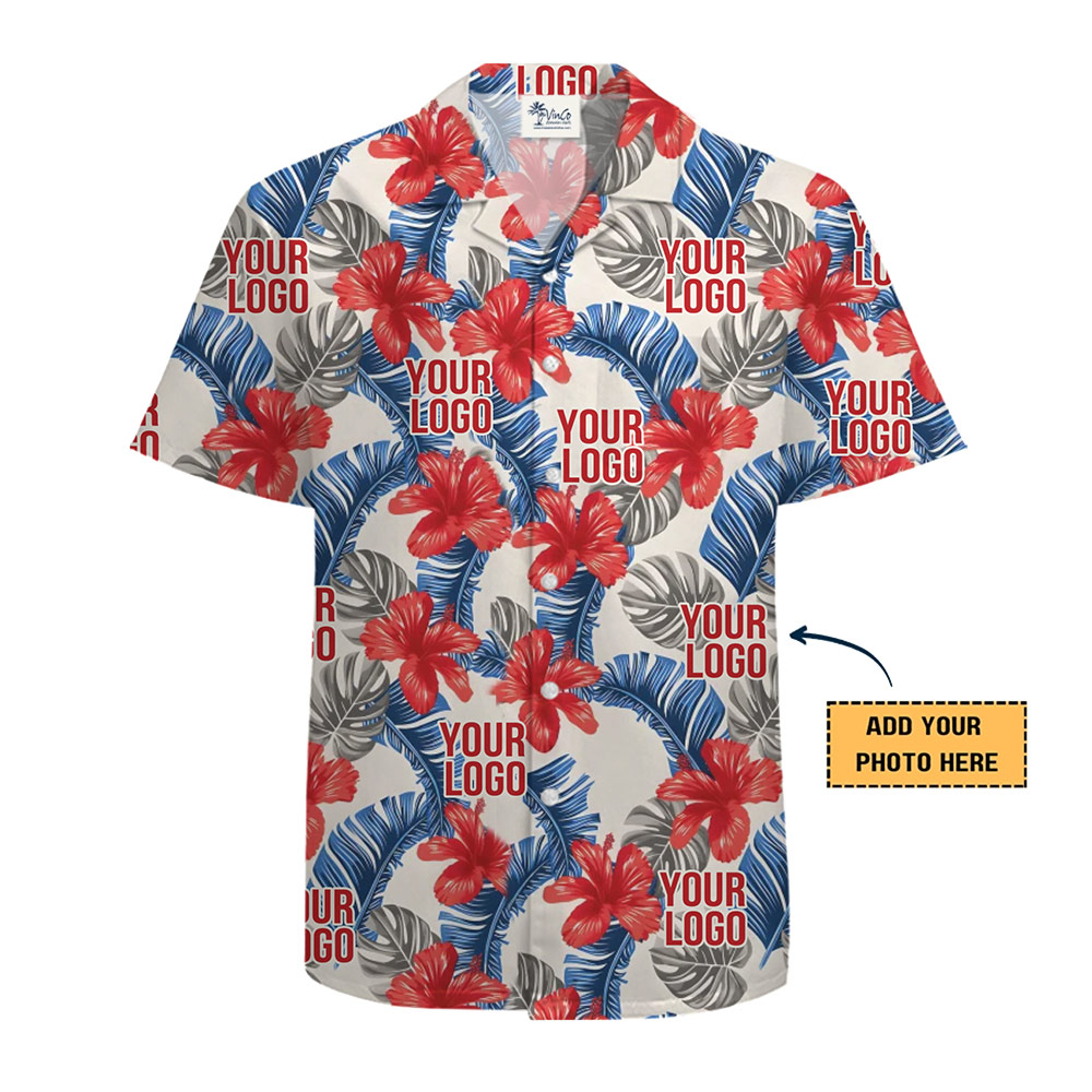 Company Logo Floral Aloha Shirt Red Blue