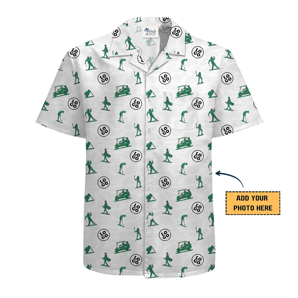 Custom Golf Themed Hawaiian Shirt with All Over Logo Print