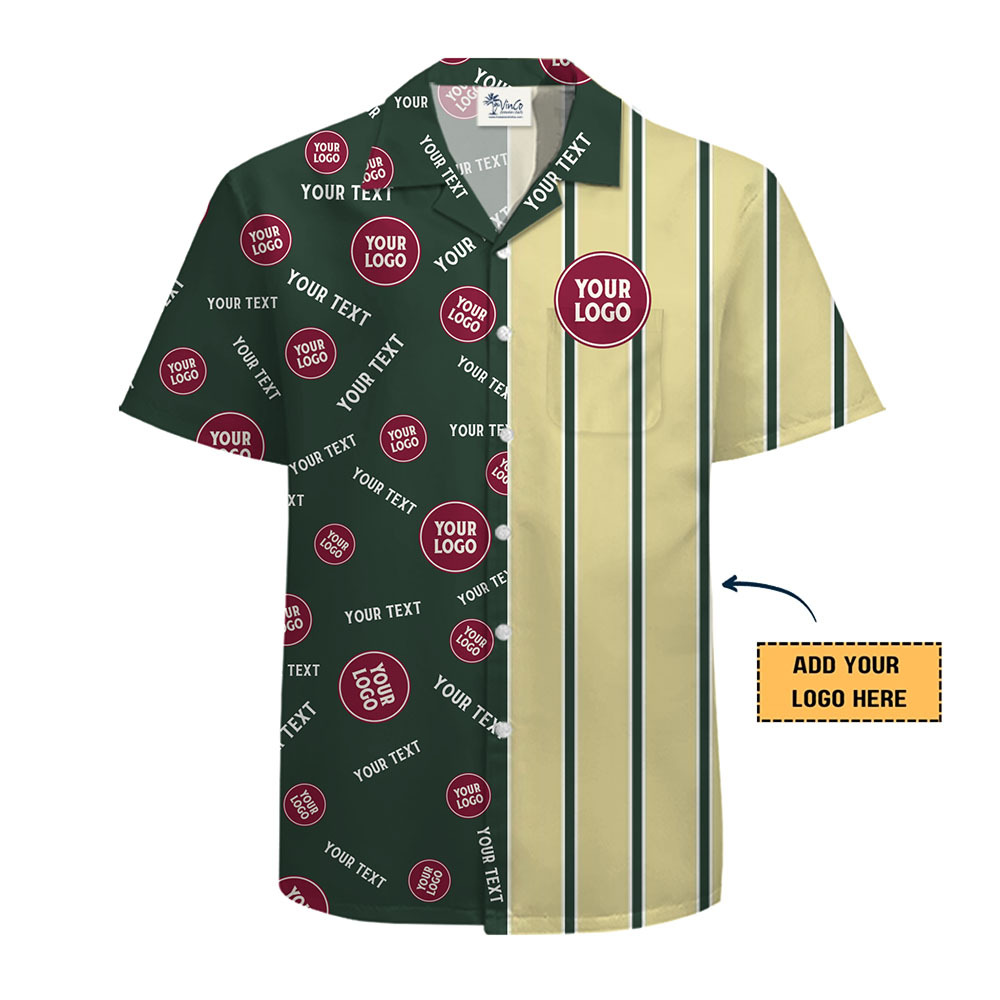 Custom Striped Hawaiian Shirt With Logo And Text