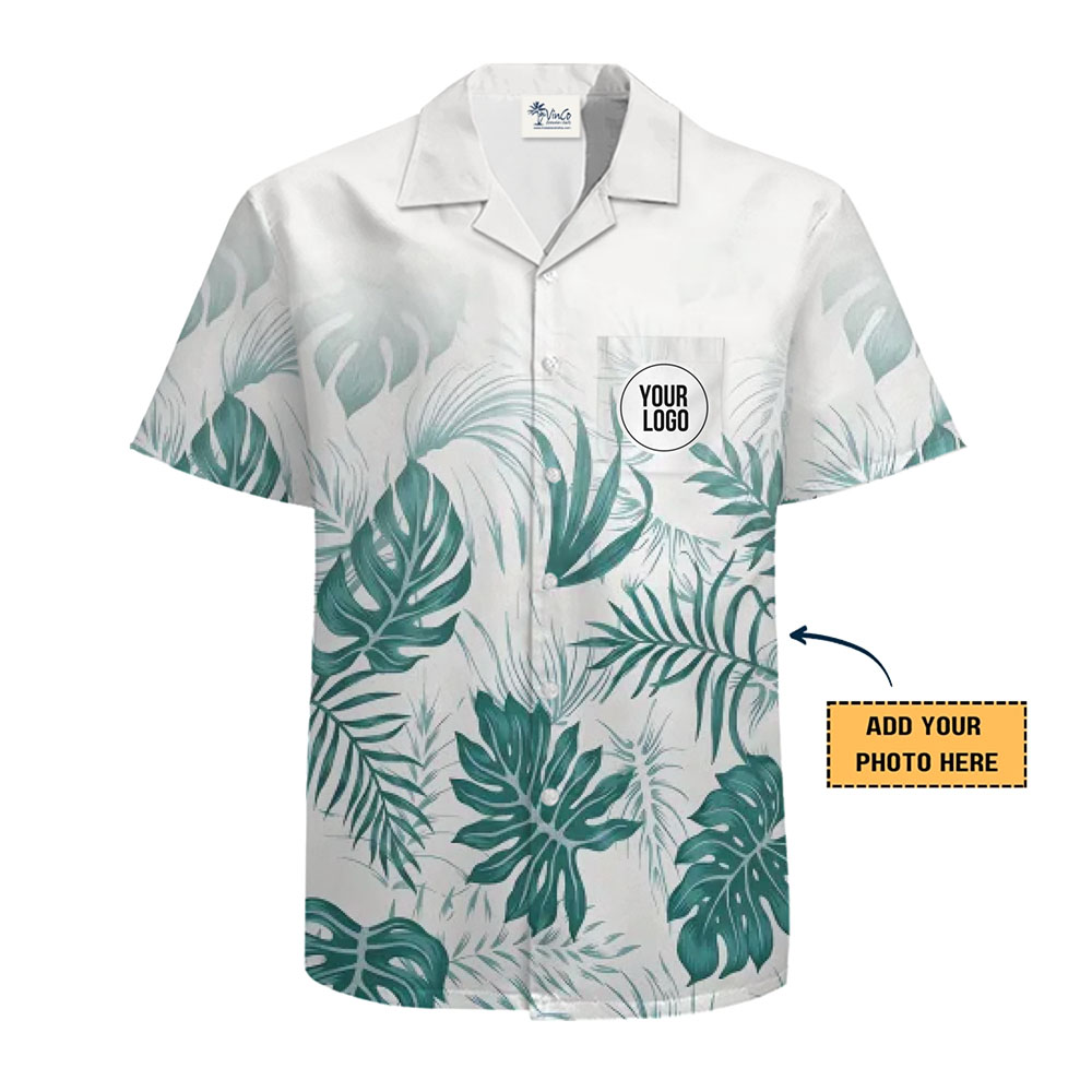 Personalized Leaf-Print Hawaiian Shirt With Company Logo