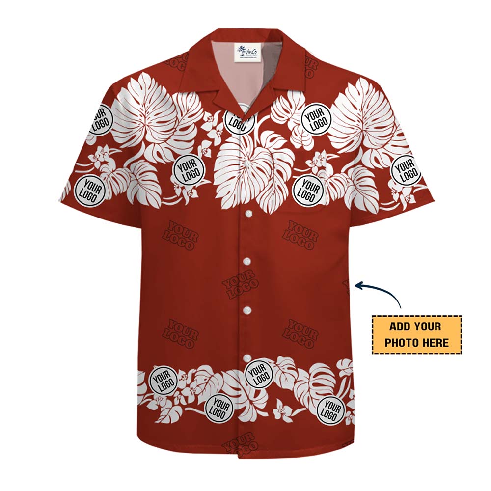 Red Hibiscus Hawaiian Shirt With Custom Logo No Minimum