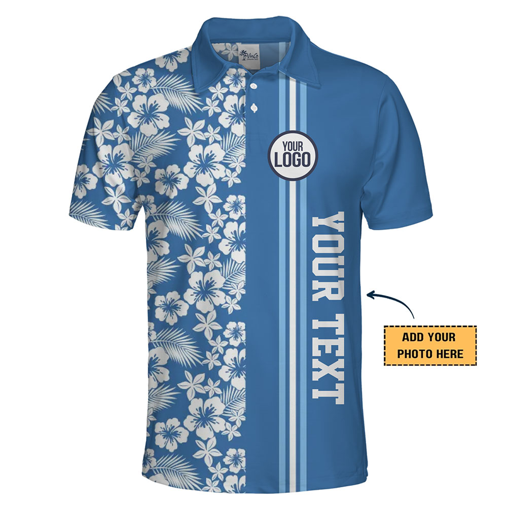 Customizable Logo And Text Polo Golf Shirt With Floral Print