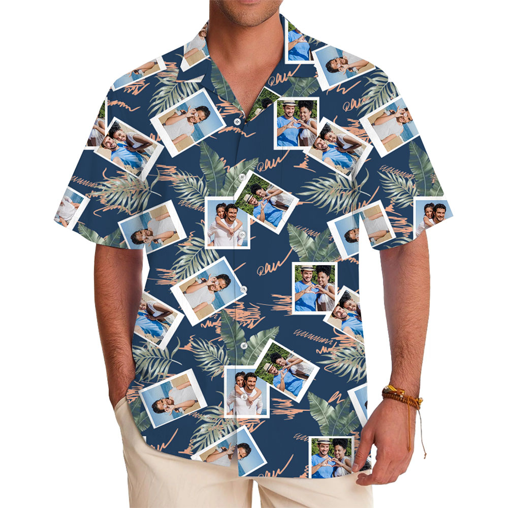 Custom Photo Collage Hawaiian Shirt with Tropical Design - variant image 1