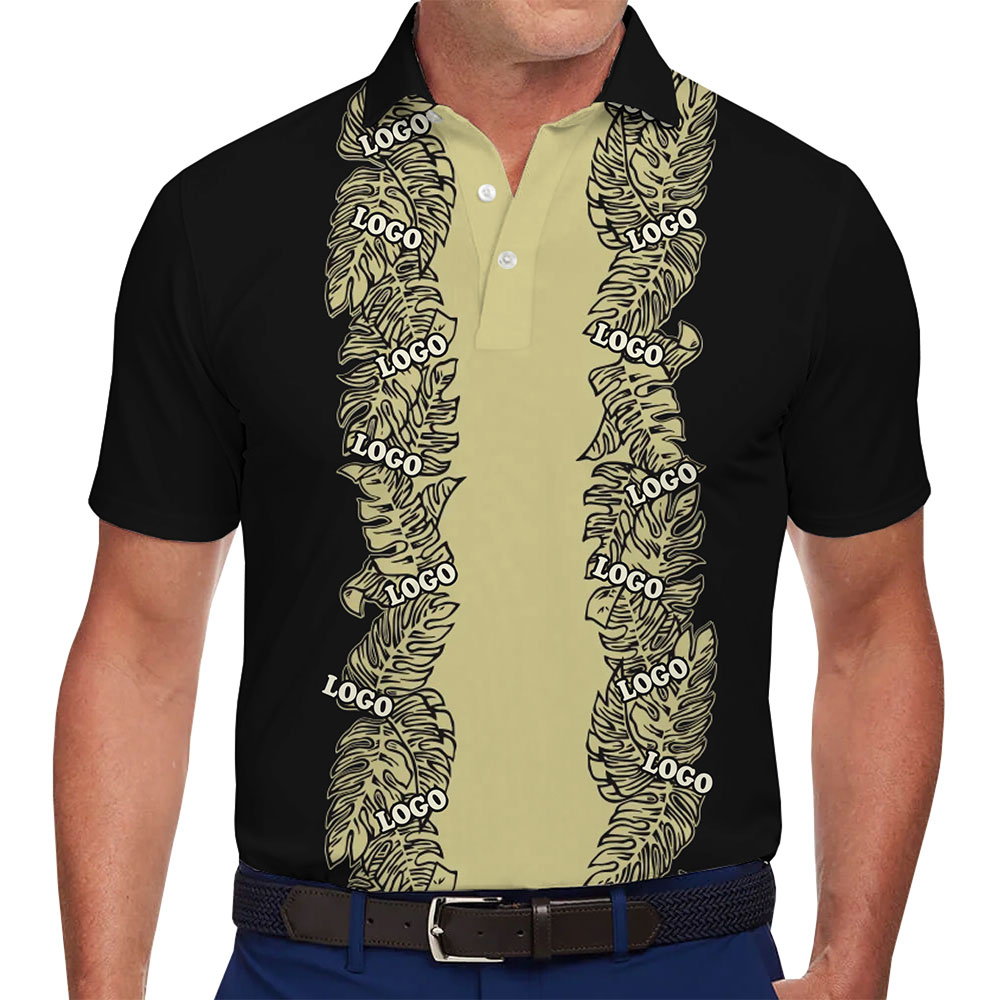 Premium Black and Gold Personalized Polo Shirt with Tropical Charm - variant image 1