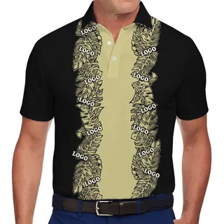 Premium Black and Gold Personalized Polo Shirt with Tropical Charm